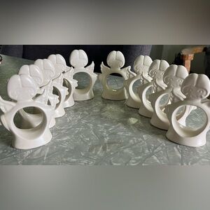 Vintage Angel Napkin Rings Ceramic Holders Set Of 10 Christmas Ivory White 3.5"
